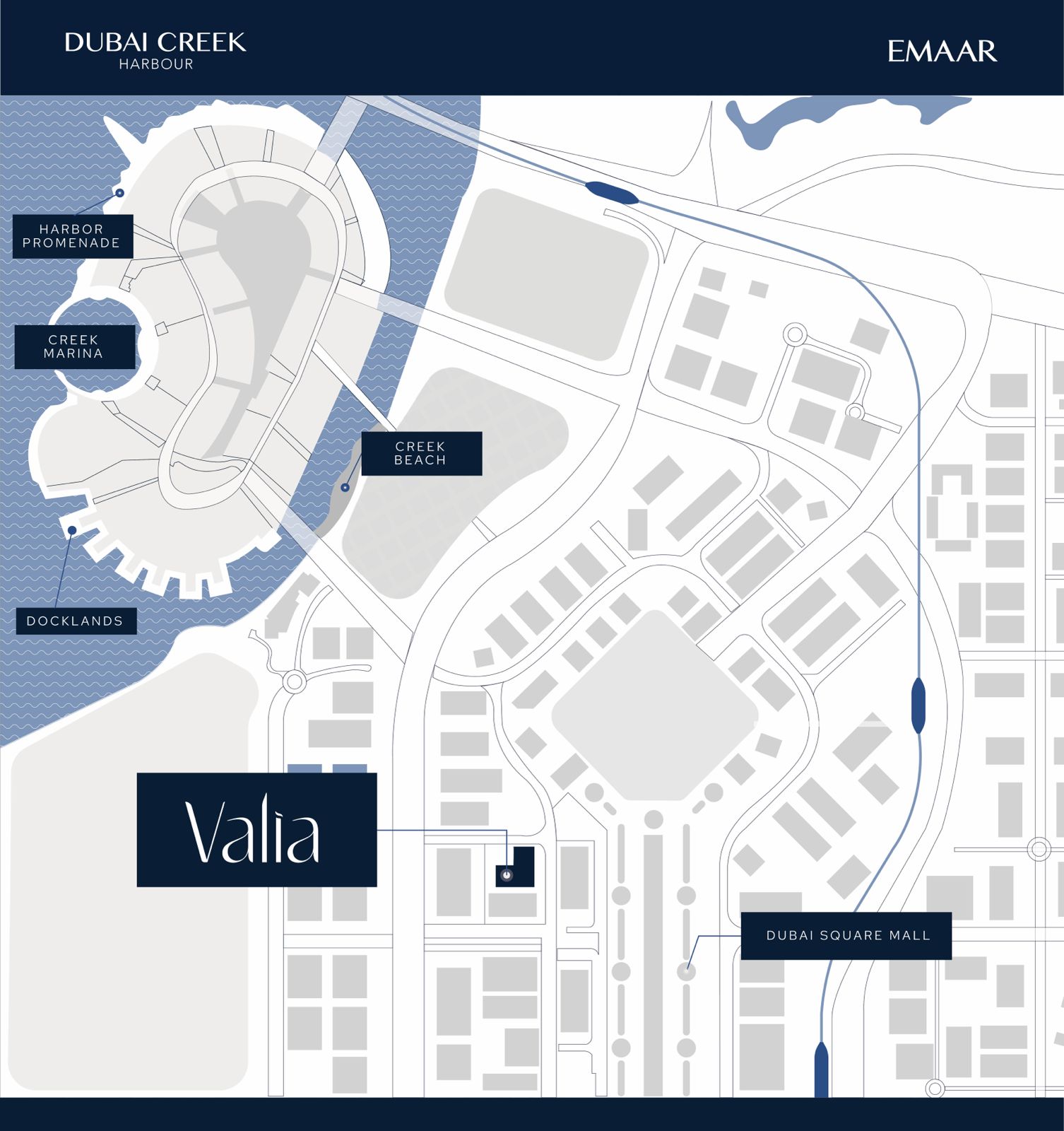 Valia location map, Dubai Creek Harbour